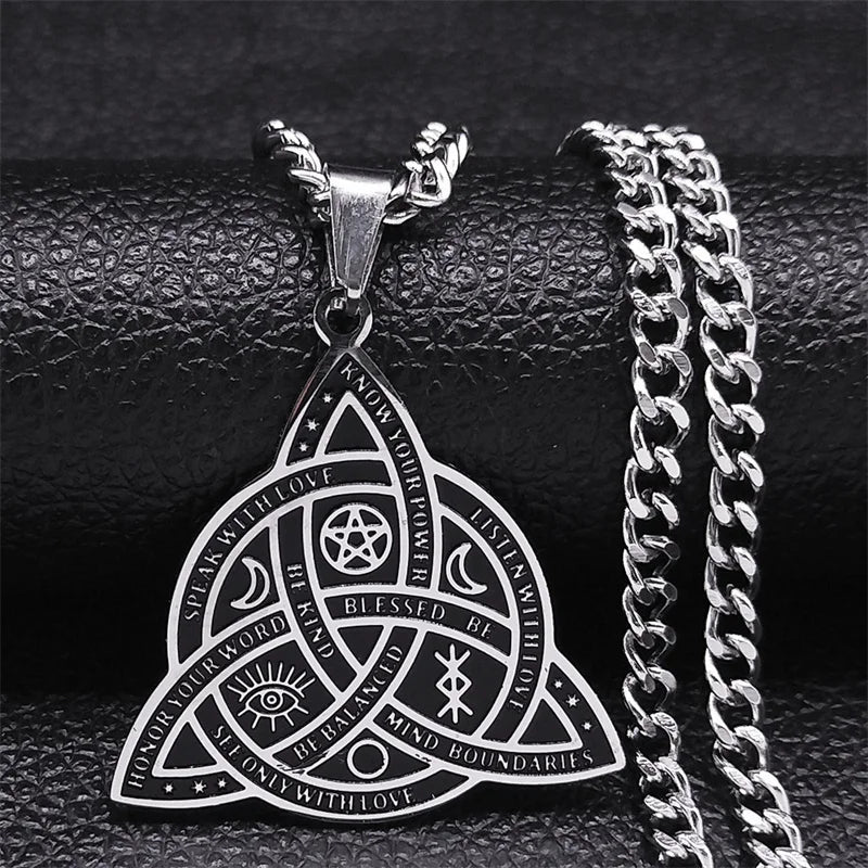 Viking Witch Celtic Knot Necklace | Odin Amulet Gothic Stainless Steel Jewelry for Men
