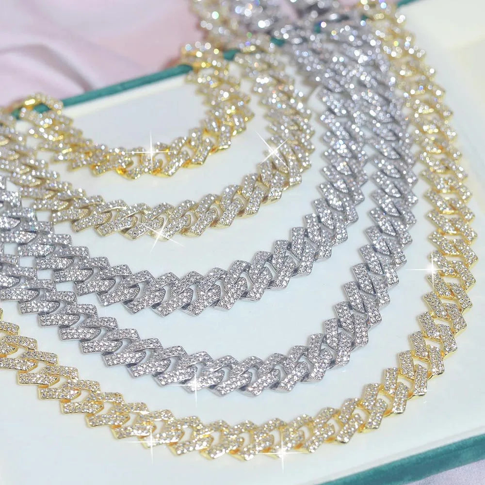 Iced Out Exquisite 16mm Wide Fashion Necklace Bracelet Hip Hop Jewelry Rhinestone Trendy Jewelry Gift for Men Women