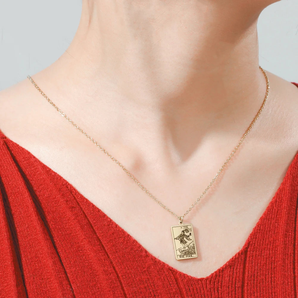Dawapara Tarot Cards Necklace – Women’s Stainless Steel Amulet Jewelry Charm