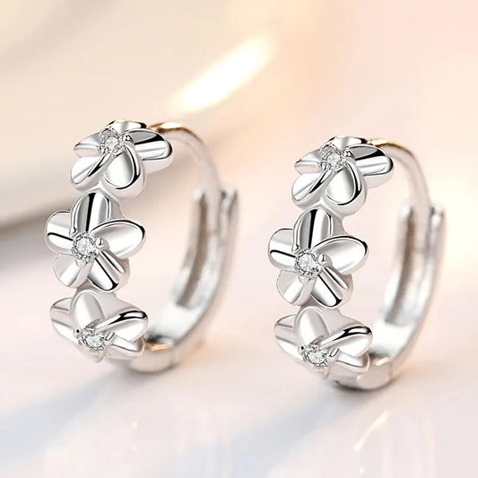 Sale 925 Sterling Silver Earrings – Crystal Zircon Flower Studs for Women