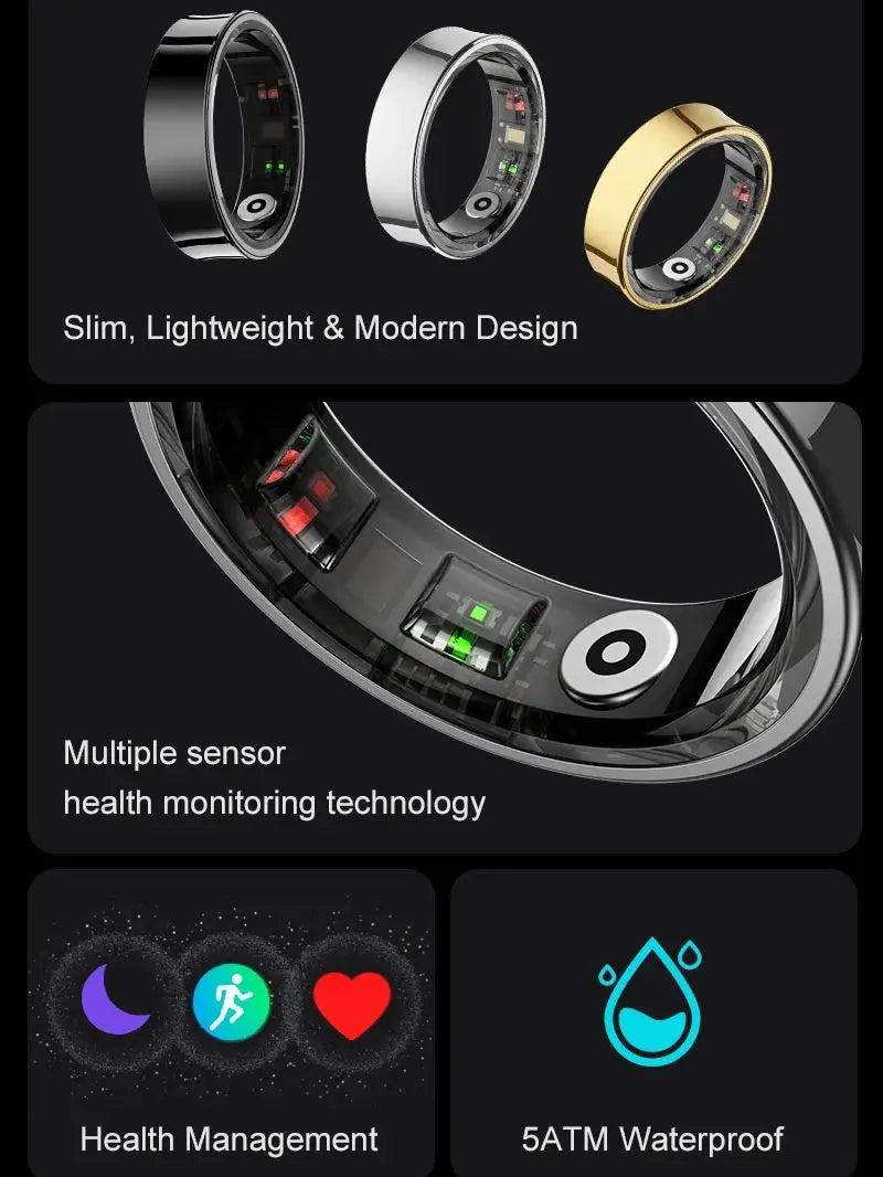 Smart Ring R09 Health Monitor | Waterproof 5ATM with Charging Case