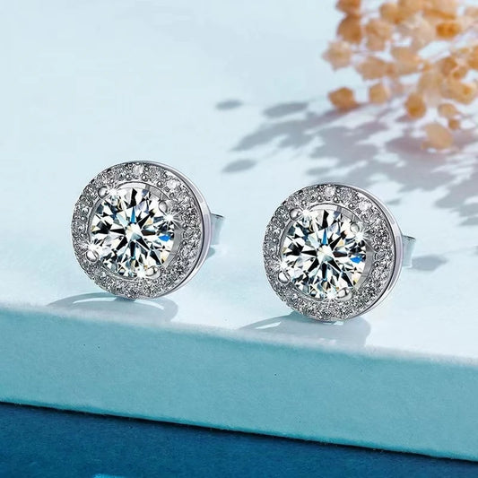 925 Sterling Silver Moissanite Earrings | 0.5/1/2 Carat Round Cut | Luxury Wedding, Party & Daily Jewelry Gift for Women