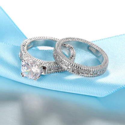 925 silver crystal-studded couple rings