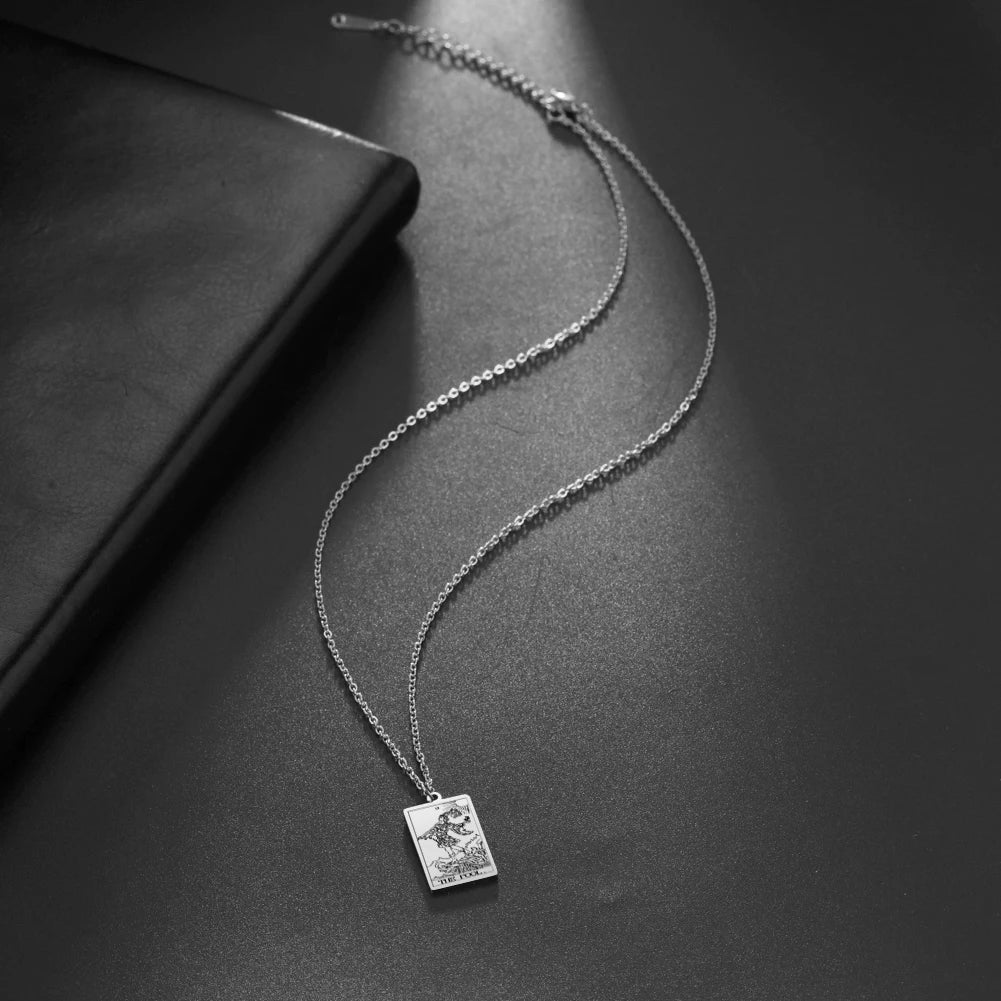 Dawapara Tarot Cards Necklace – Women’s Stainless Steel Amulet Jewelry Charm