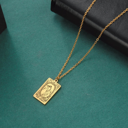 Dawapara Tarot Cards Necklace – Women’s Stainless Steel Amulet Jewelry Charm