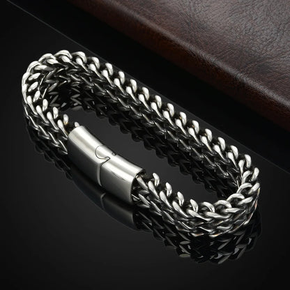 สร้อยข้อมือสแตนเลสถักสองแถว – โลหะผสมเกล็ดปลา หัวเข็มขัดแม่เหล็ก Keel Jewelry รุ่นใหม่