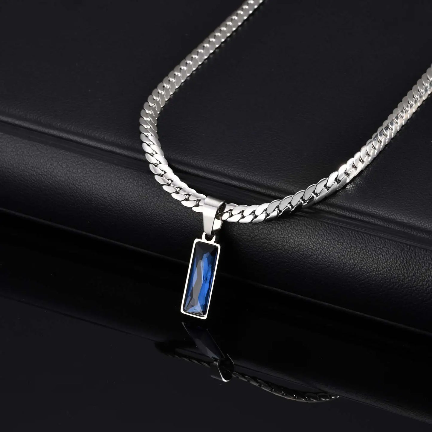 Stylish Men’s Geometric Stone Pendant Necklace – Stainless Steel Cuban Chain Hip Hop Jewelry