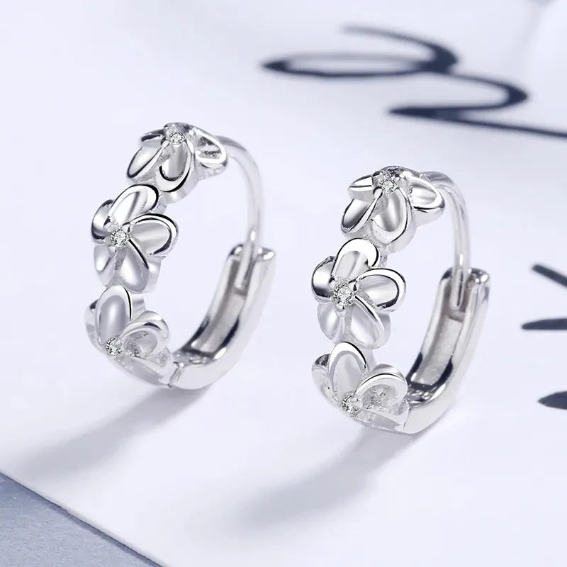 Sale 925 Sterling Silver Earrings – Crystal Zircon Flower Studs for Women