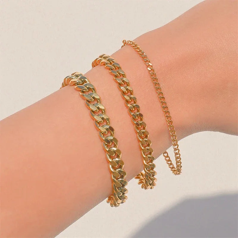 Fashion Stainless Steel Curb Cuban Chain Bracelet – Unisex Jewelry for Men & Women, Stylish Couple Wrist Gift