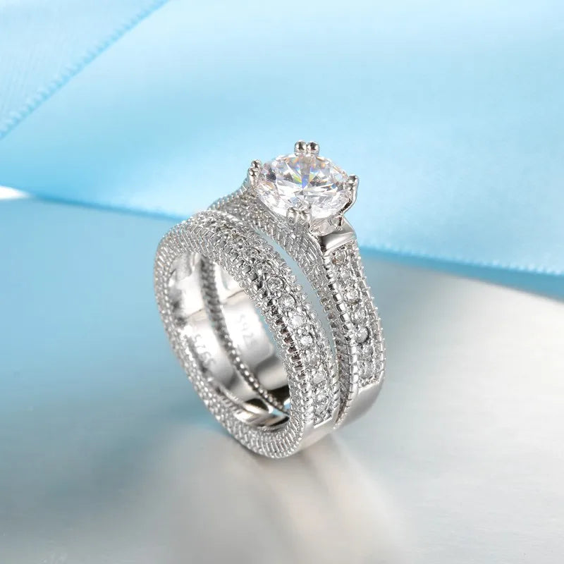 925 silver crystal-studded couple rings