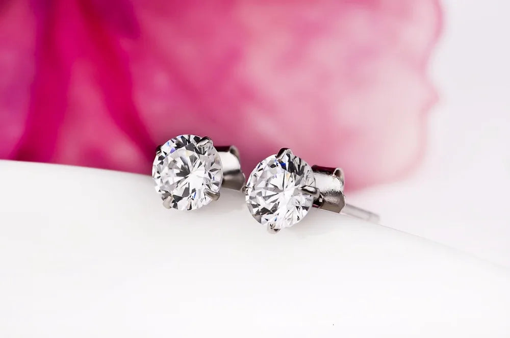Crystal Zircon 925 Sterling Silver Earrings – Elegant Cubic Zirconia Studs for Women