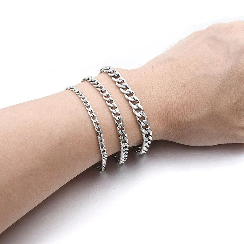 Fashion Stainless Steel Curb Cuban Chain Bracelet – Unisex Jewelry for Men & Women, Stylish Couple Wrist Gift