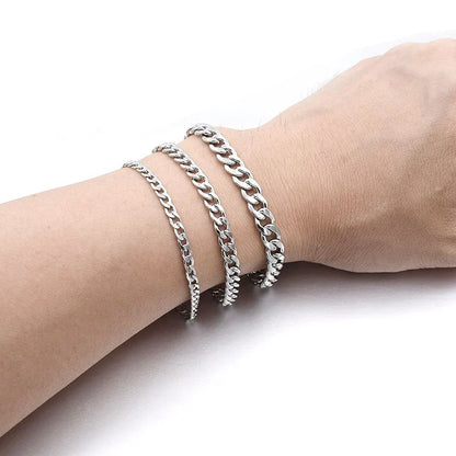 Fashion Stainless Steel Curb Cuban Chain Bracelet – Unisex Jewelry for Men & Women, Stylish Couple Wrist Gift