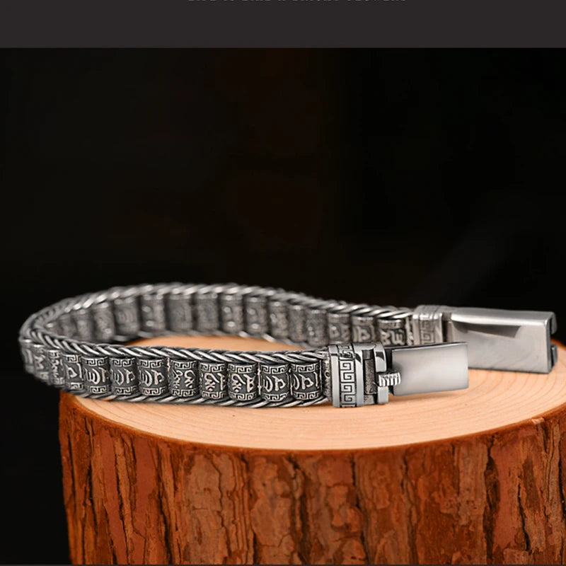 Handmade Lucky Buddhist Scripture Bracelet Men – Retro Style