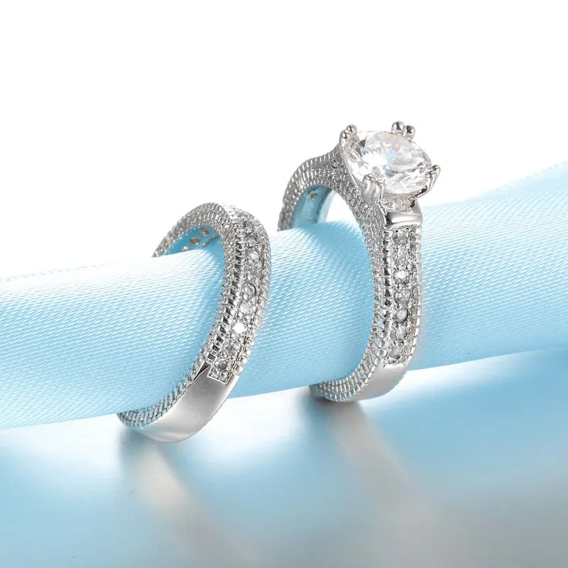 925 silver crystal-studded couple rings