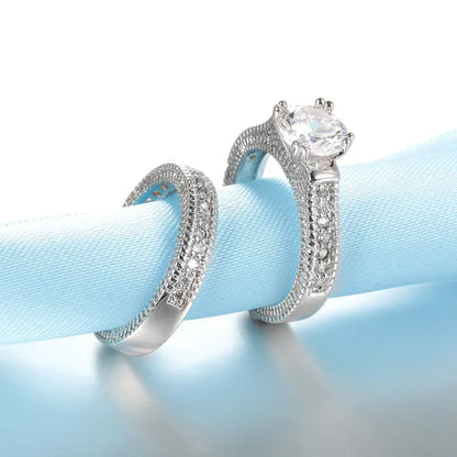 925 silver crystal-studded couple rings