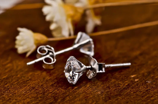 Crystal Zircon 925 Sterling Silver Earrings – Elegant Cubic Zirconia Studs for Women