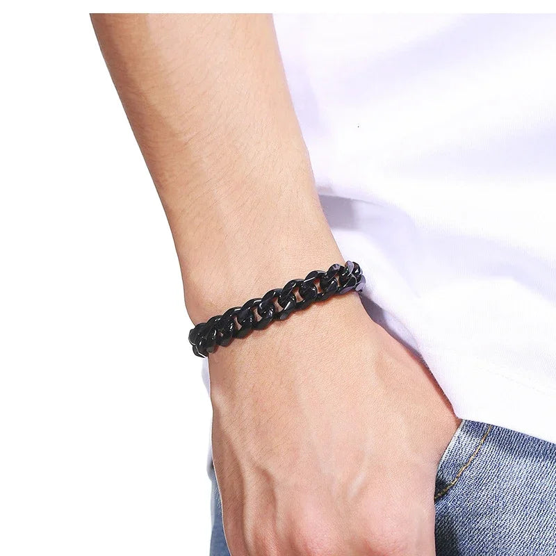 Fashion Stainless Steel Curb Cuban Chain Bracelet – Unisex Jewelry for Men & Women, Stylish Couple Wrist Gift