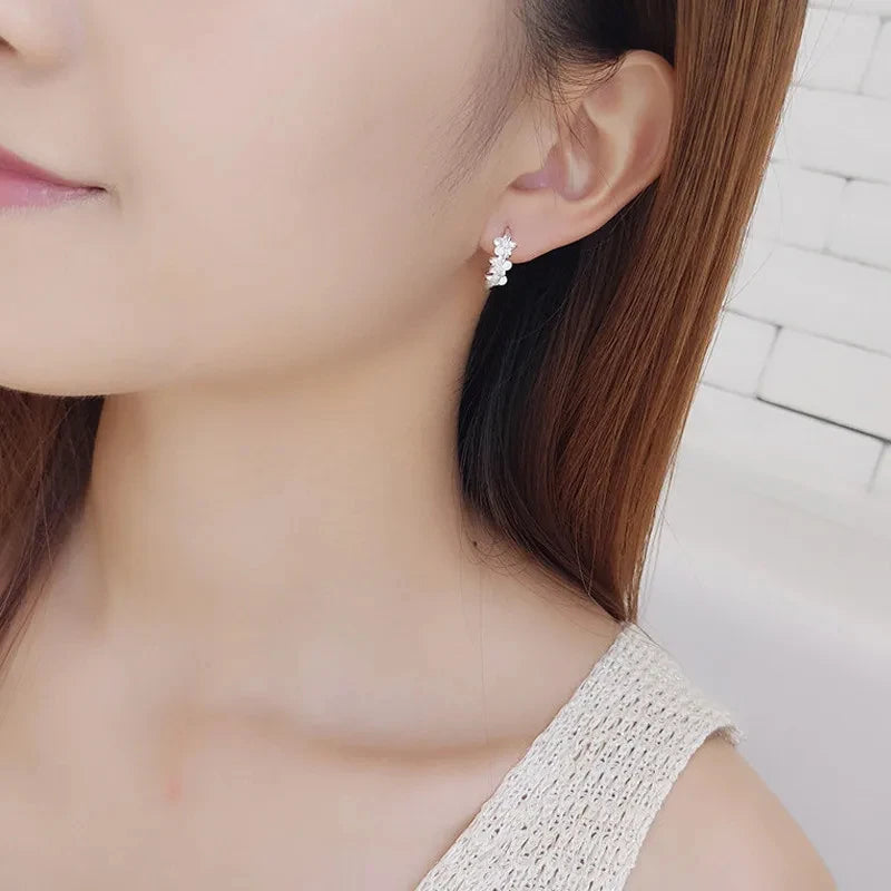 Sale 925 Sterling Silver Earrings – Crystal Zircon Flower Studs for Women
