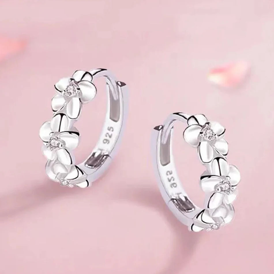 Sale 925 Sterling Silver Earrings – Crystal Zircon Flower Studs for Women