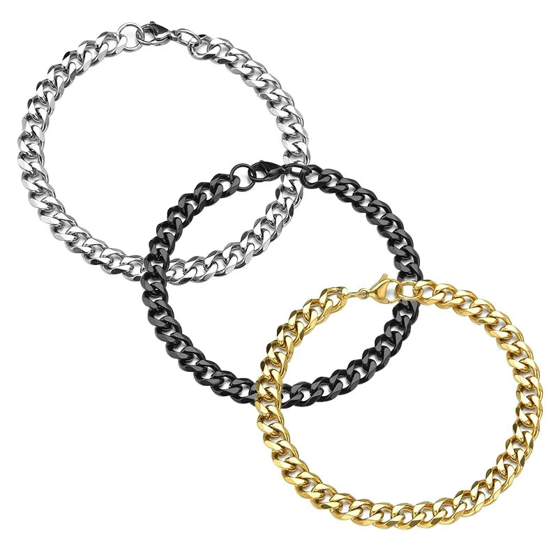 Fashion Stainless Steel Curb Cuban Chain Bracelet – Unisex Jewelry for Men & Women, Stylish Couple Wrist Gift