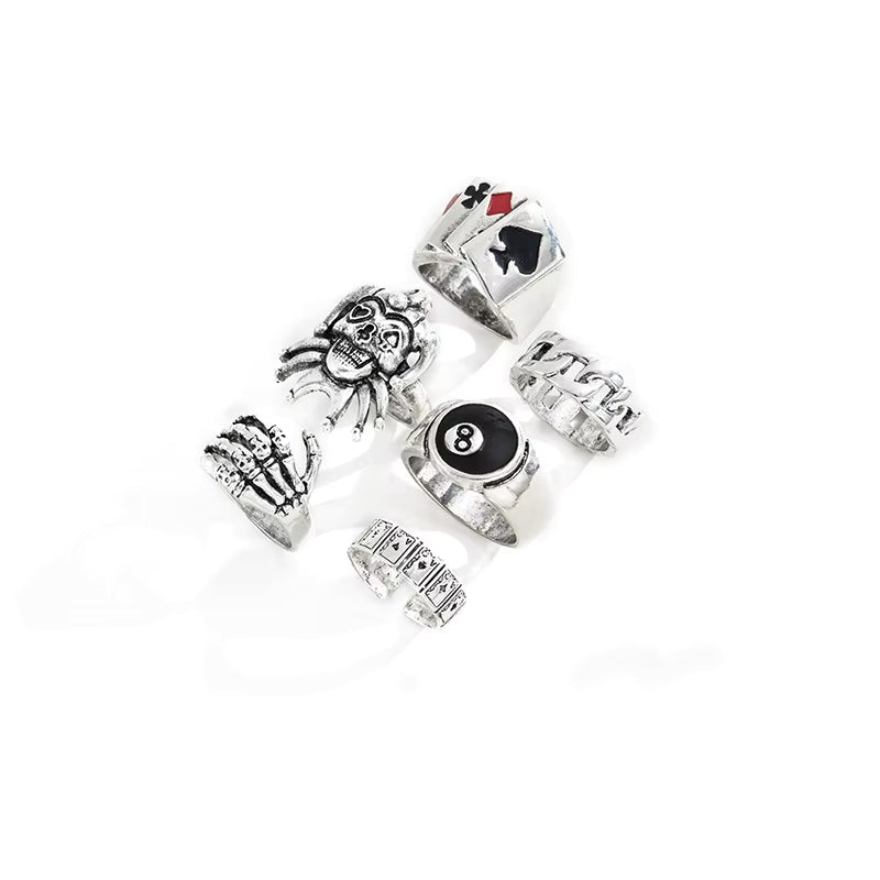 6-Piece Punk Ring Set – Gothic Skull Rings, Bold Style