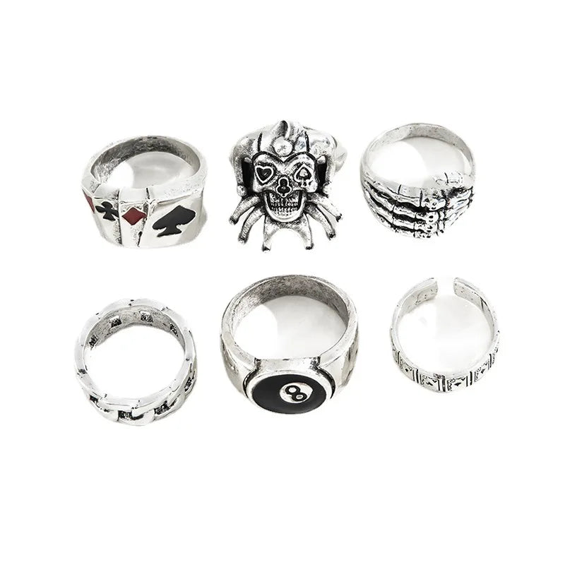 6-Piece Punk Ring Set – Gothic Skull Rings, Bold Style