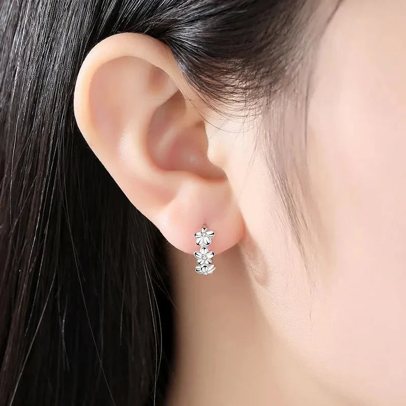 Sale 925 Sterling Silver Earrings – Crystal Zircon Flower Studs for Women