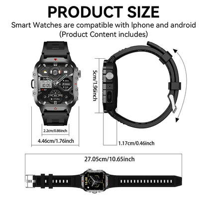 สมาร์ทวอทช์สำหรับกิจกรรมกลางแจ้ง หน้าจอ HD 2.01 นิ้ว ไฟฉาย LED โทรผ่านบลูทูธ สมาร์ทวอทช์สำหรับของขวัญวันหยุดสำหรับผู้ชายและผู้หญิง