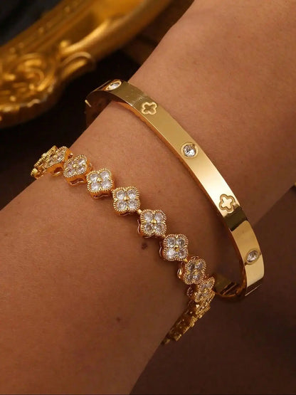 UILZ Lucky Clover Women Bracelet – Stainless Steel, Zircon Charm Gift