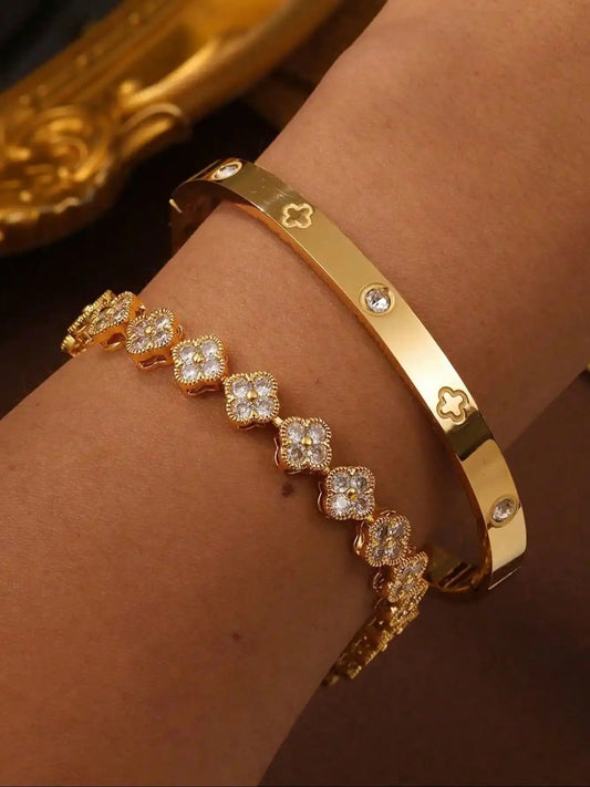 UILZ Lucky Clover Women Bracelet – Stainless Steel, Zircon Charm Gift