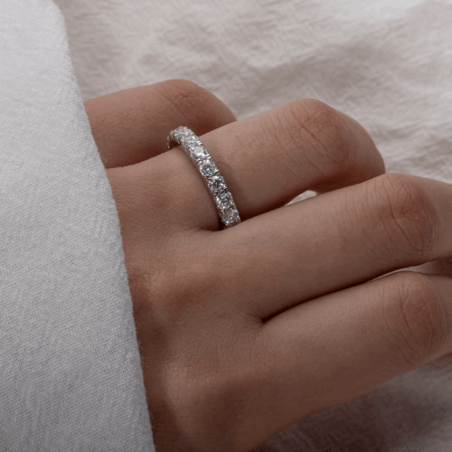AnuJewel 3mm D Color Moissanite Wedding Band Ring – 18K White Gold, 2-3ct, Elegant Engagement Ring