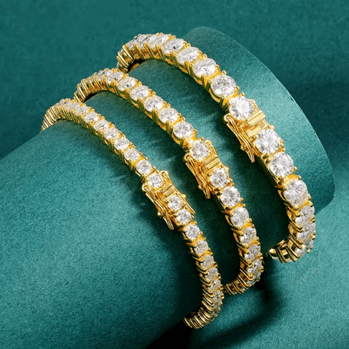 Smyoue Gold Moissanite Tennis Bracelet – 18K Gold Plated, S925 Sterling Silver, 3/4/5mm, Luxury Unisex Jewelry Gift