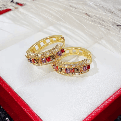 Huitan Rainbow CZ Gold Hoop Earrings | Statement Jewelry for Women, Special Gifts