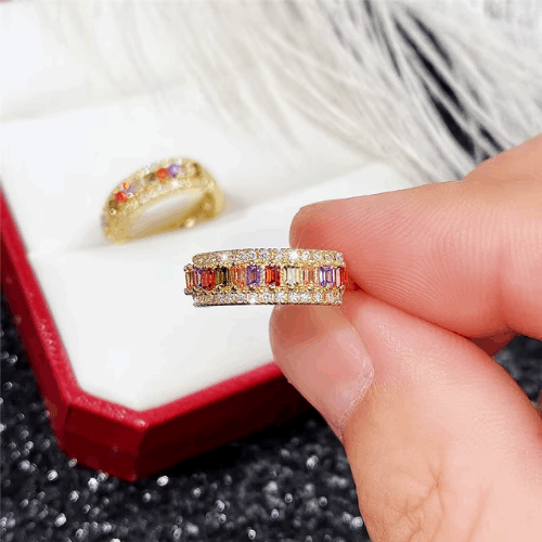 Huitan Rainbow CZ Gold Hoop Earrings | Statement Jewelry for Women, Special Gifts