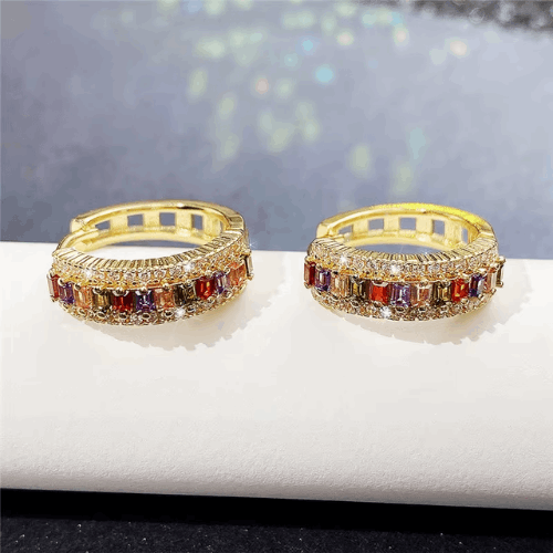 Huitan Rainbow CZ Gold Hoop Earrings | Statement Jewelry for Women, Special Gifts