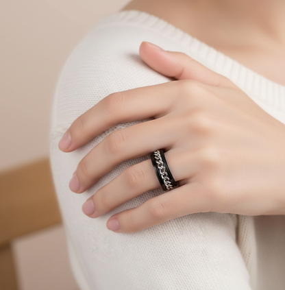 แหวนหมุนโซ่หมุนได้ทำจากเหล็กไททาเนียม – แหวนเปิดขวดอเนกประสงค์สำหรับผู้หญิงและผู้ชาย เครื่องประดับของขวัญคลายเครียด