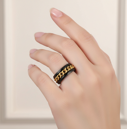 แหวนหมุนโซ่หมุนได้ทำจากเหล็กไททาเนียม – แหวนเปิดขวดอเนกประสงค์สำหรับผู้หญิงและผู้ชาย เครื่องประดับของขวัญคลายเครียด