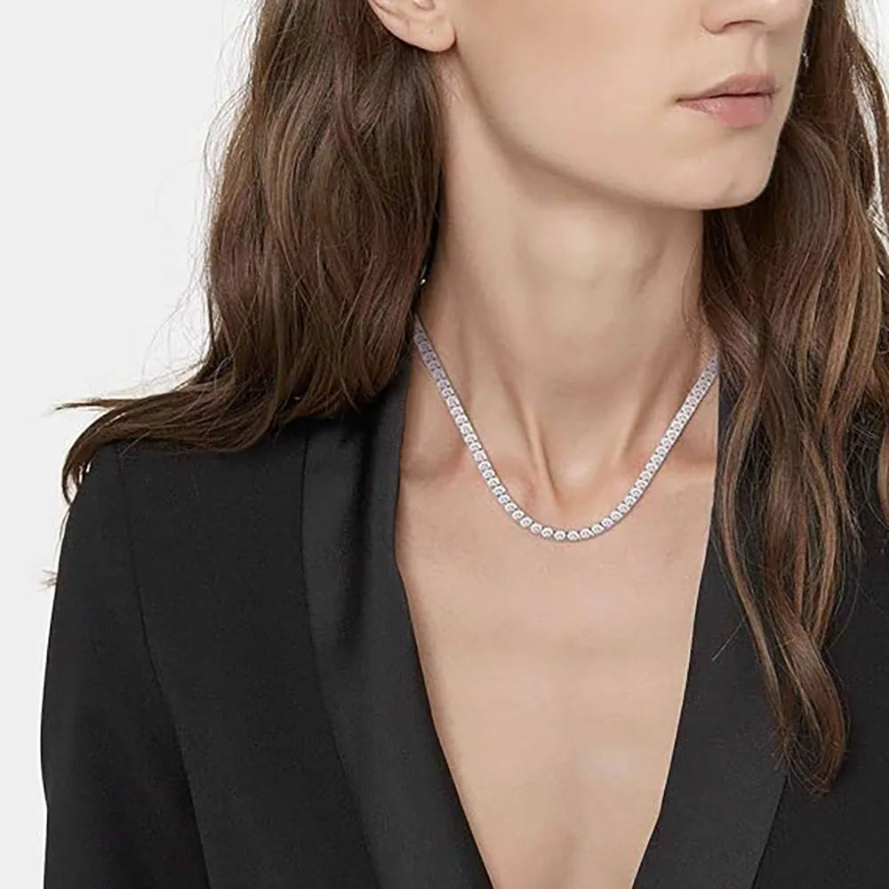 Hip Hop Jewelry Iced Out Tennis Chain Cubic Zirconia 18k Gold Plated Bling Necklace for Women + Free Custom Laser Logo