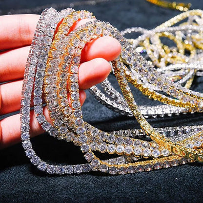 Hip Hop Jewelry Iced Out Tennis Chain Cubic Zirconia 18k Gold Plated Bling Necklace for Women + Free Custom Laser Logo