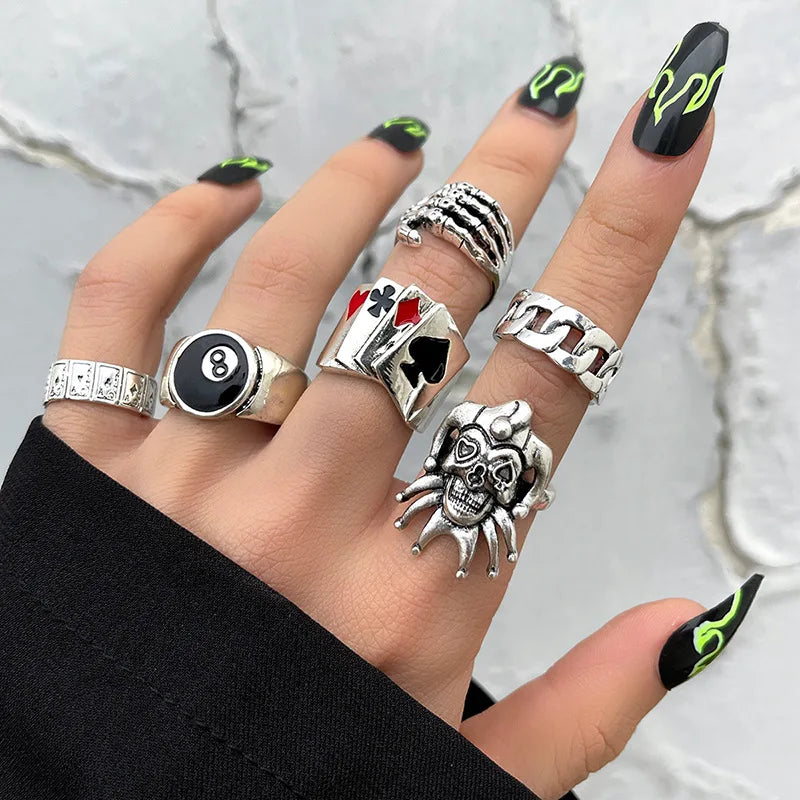 6-Piece Punk Ring Set – Gothic Skull Rings, Bold Style