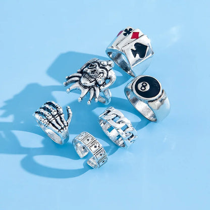 6-Piece Punk Ring Set – Gothic Skull Rings, Bold Style
