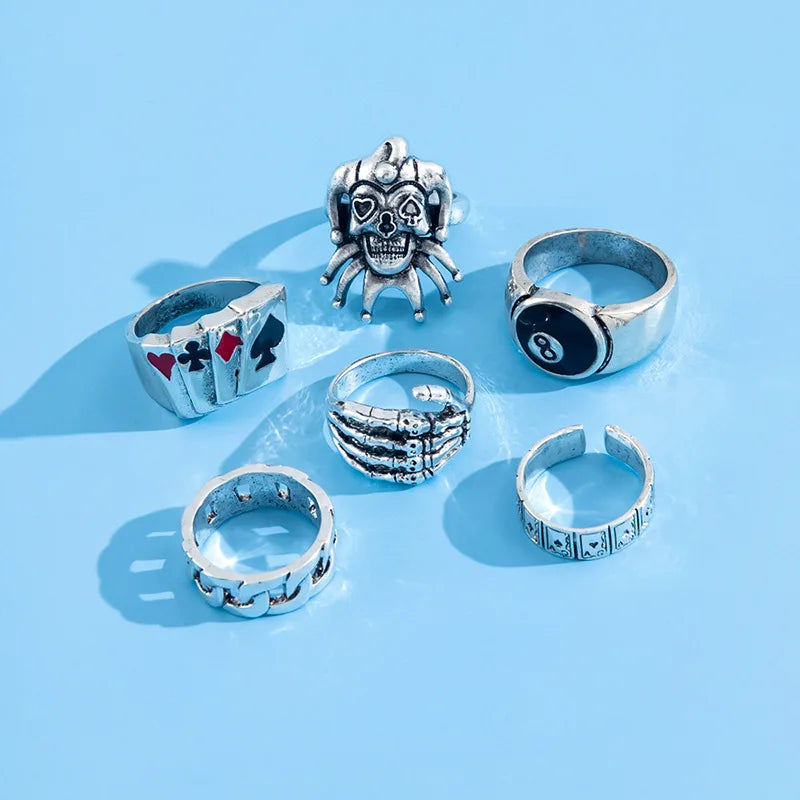 6-Piece Punk Ring Set – Gothic Skull Rings, Bold Style