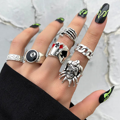 6-Piece Punk Ring Set – Gothic Skull Rings, Bold Style