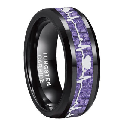 Fashion 8mm Black Carbon Fiber Heart Tungsten Carbide Ring – Wedding Band & Engagement Jewelry