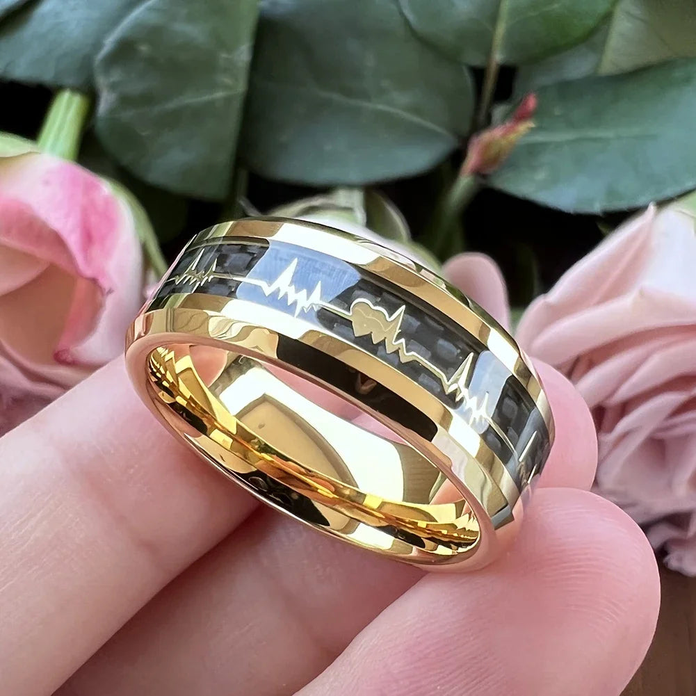 Fashion 8mm Black Carbon Fiber Heart Tungsten Carbide Ring – Wedding Band & Engagement Jewelry