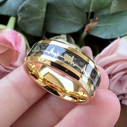 Fashion 8mm Black Carbon Fiber Heart Tungsten Carbide Ring – Wedding Band & Engagement Jewelry