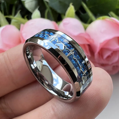 Fashion 8mm Black Carbon Fiber Heart Tungsten Carbide Ring – Wedding Band & Engagement Jewelry