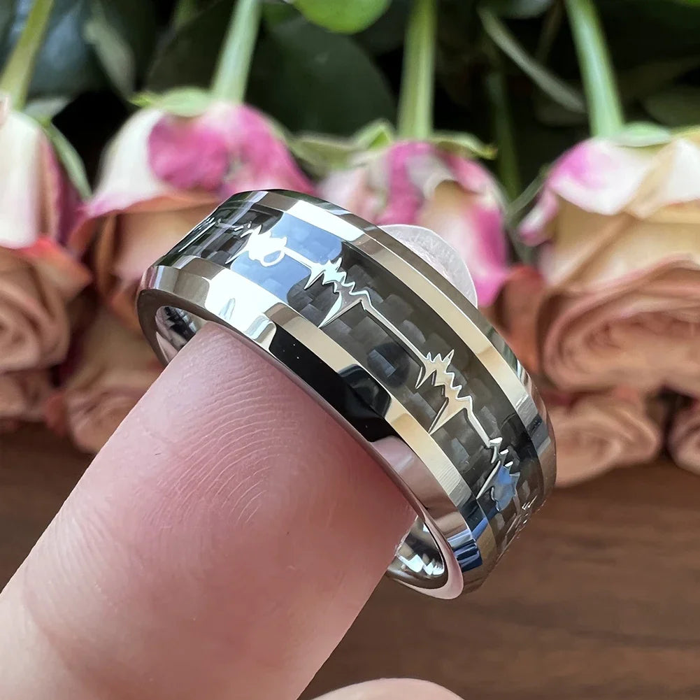 Fashion 8mm Black Carbon Fiber Heart Tungsten Carbide Ring – Wedding Band & Engagement Jewelry