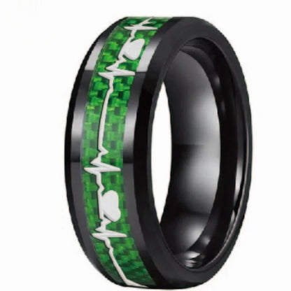 Fashion 8mm Black Carbon Fiber Heart Tungsten Carbide Ring – Wedding Band & Engagement Jewelry